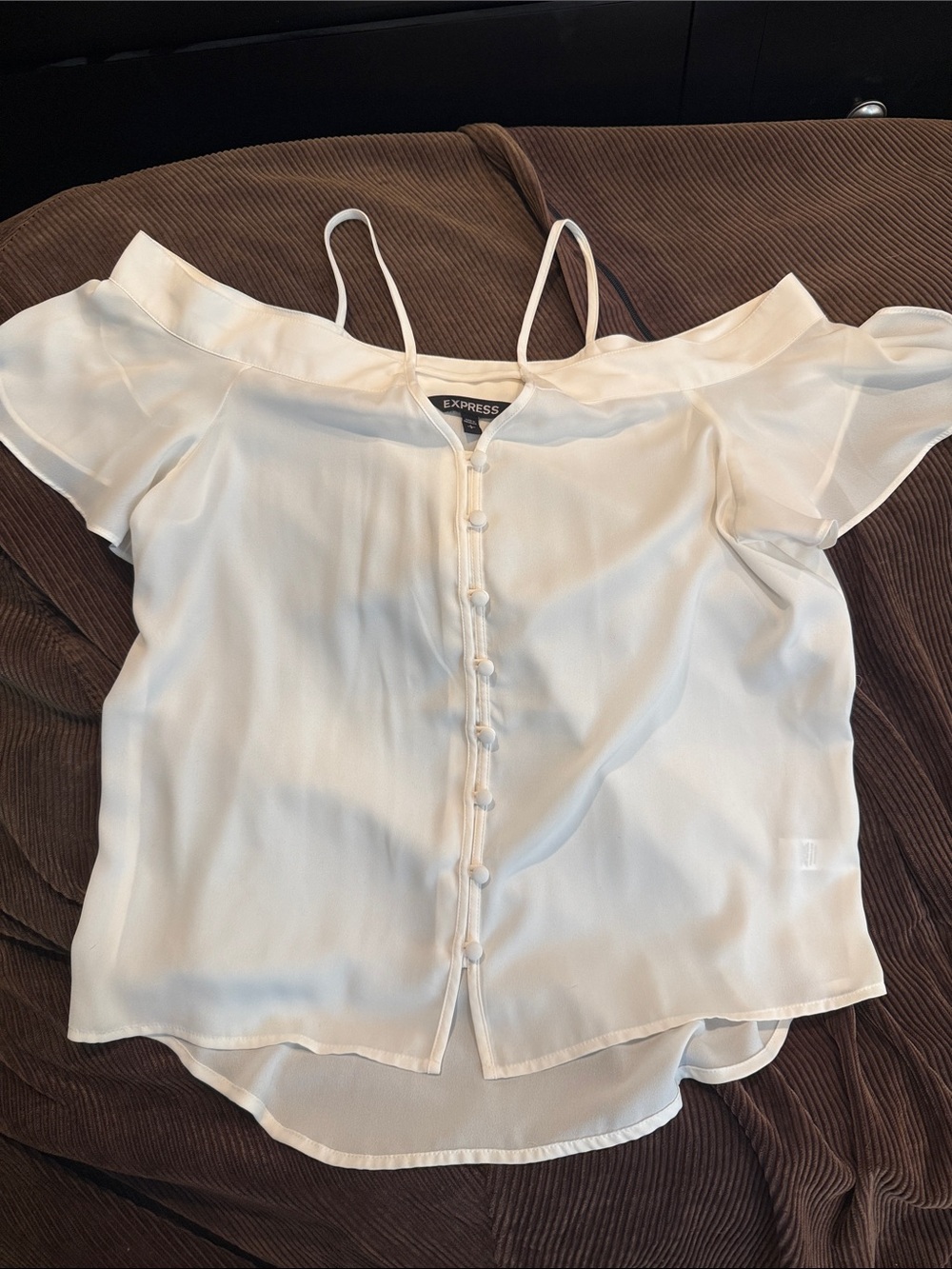Express Cream Off-Shoulder Button-Front Blouse